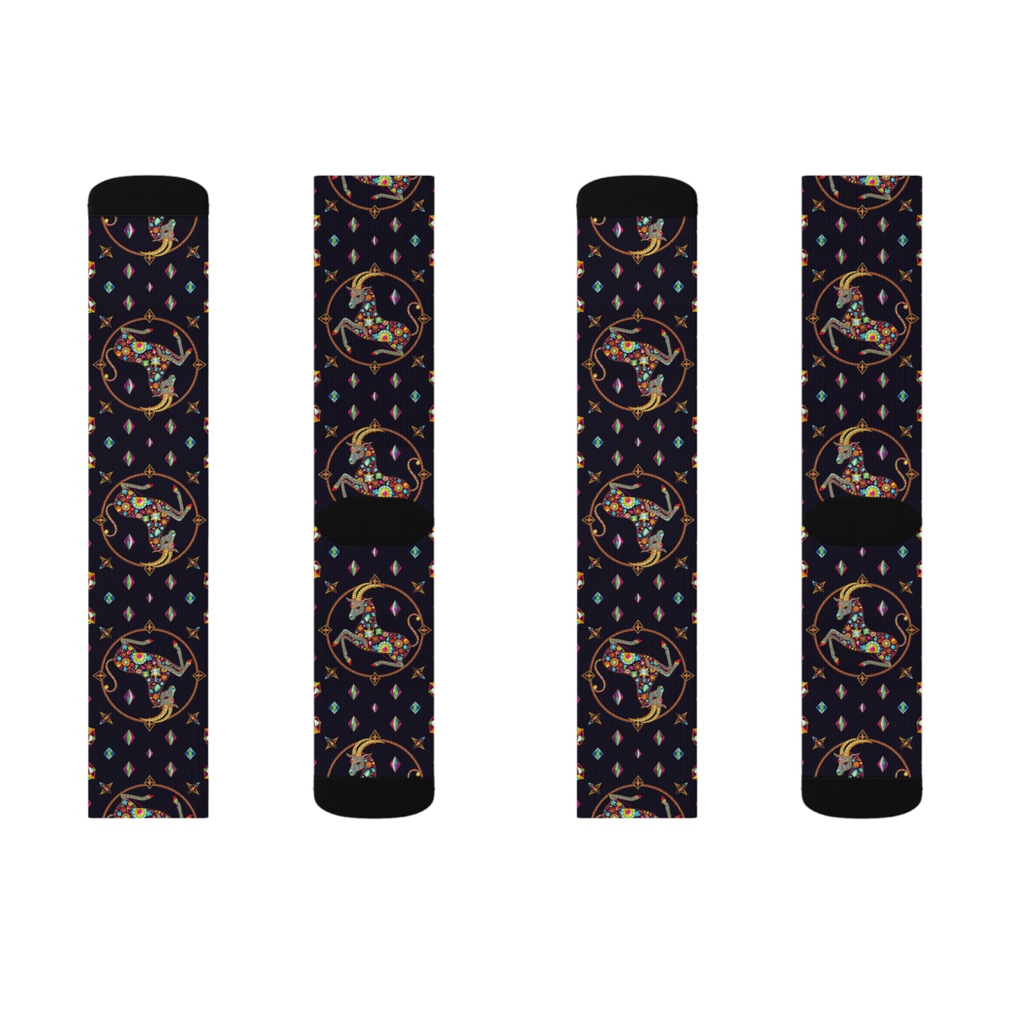 Sublimation Socks, Capricorn, Zodiac v4, Jewel Pattern