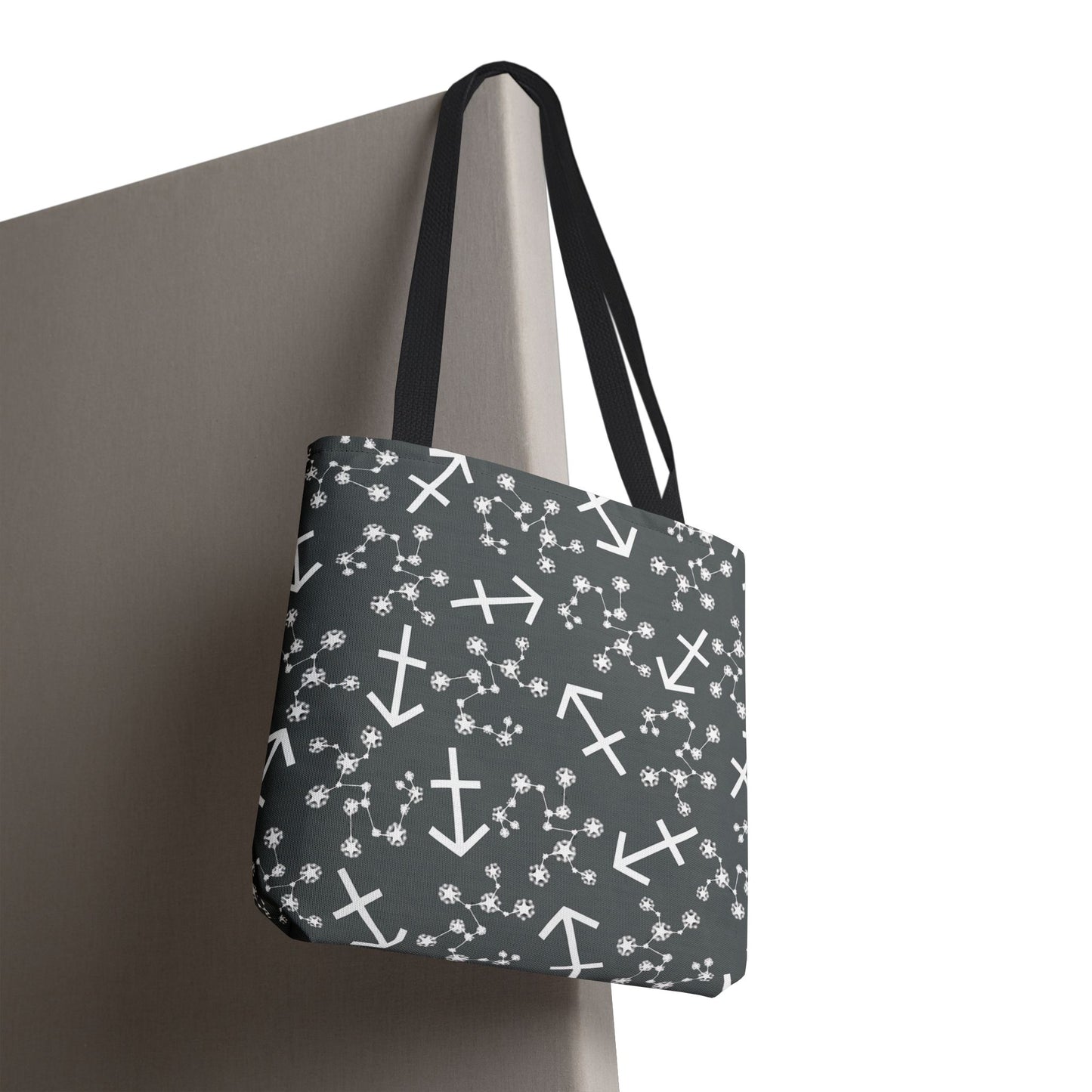 Tote Bag, Sagittarius Zodiac Sign, AOP, (Grey, White Print)