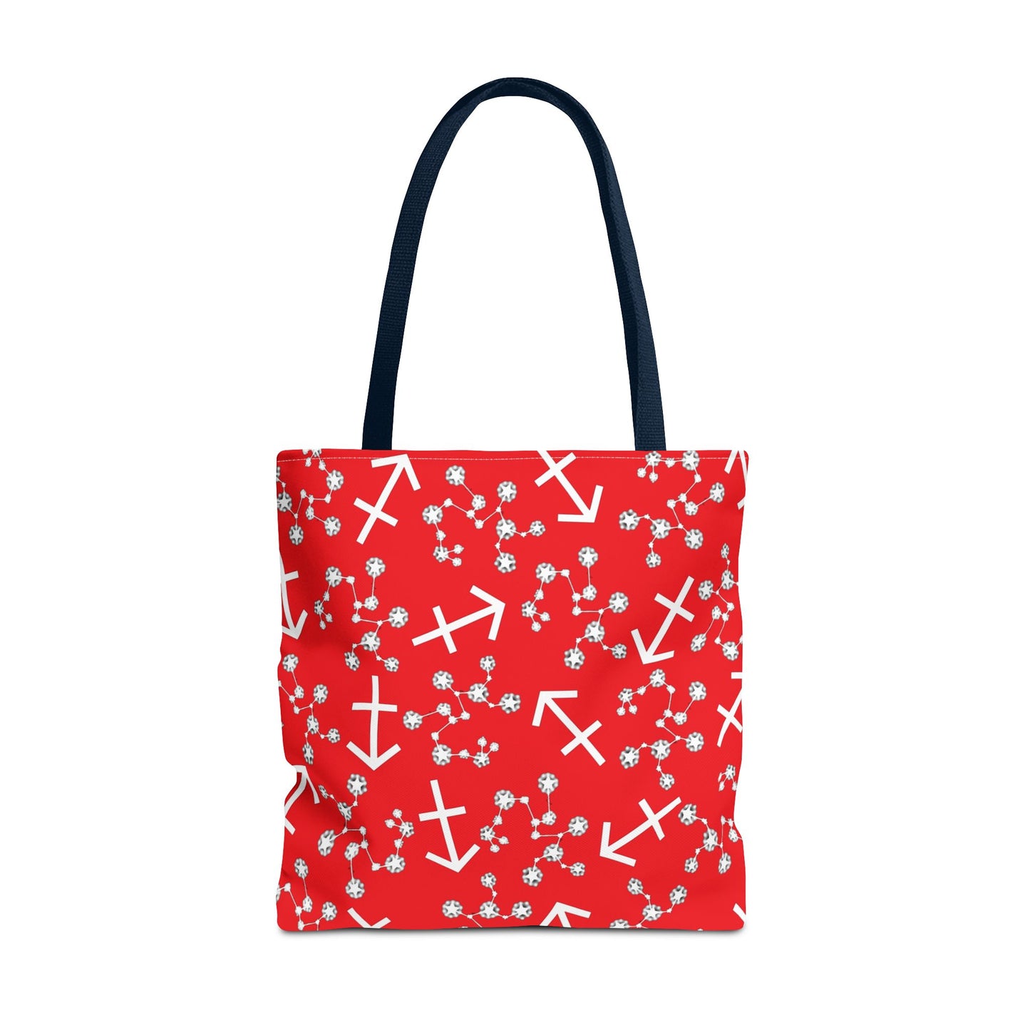 Tote Bag, Sagittarius Zodiac Sign, AOP, (Red, White Print)