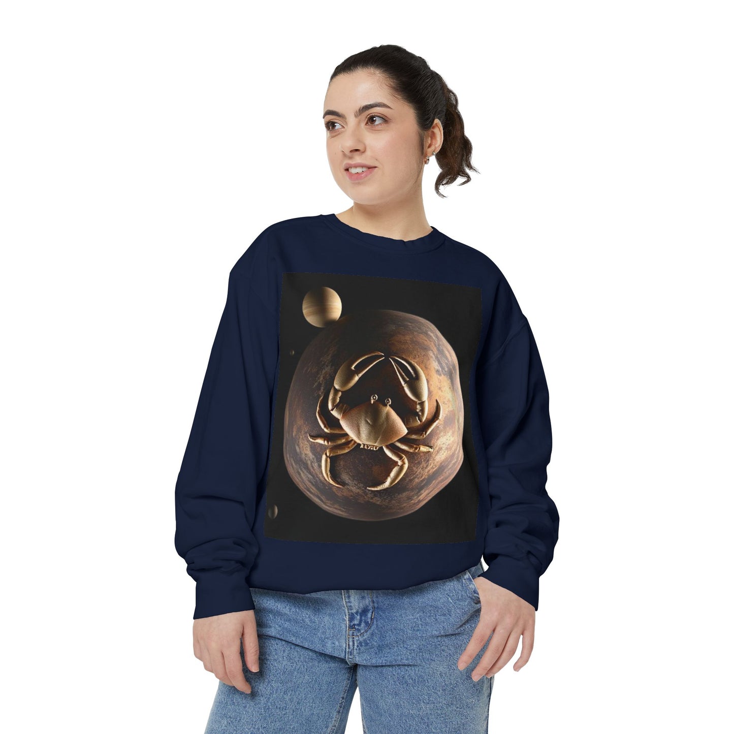 Garment-Dyed Sweatshirt, Unisex, Space Animal Design v1, Cancer