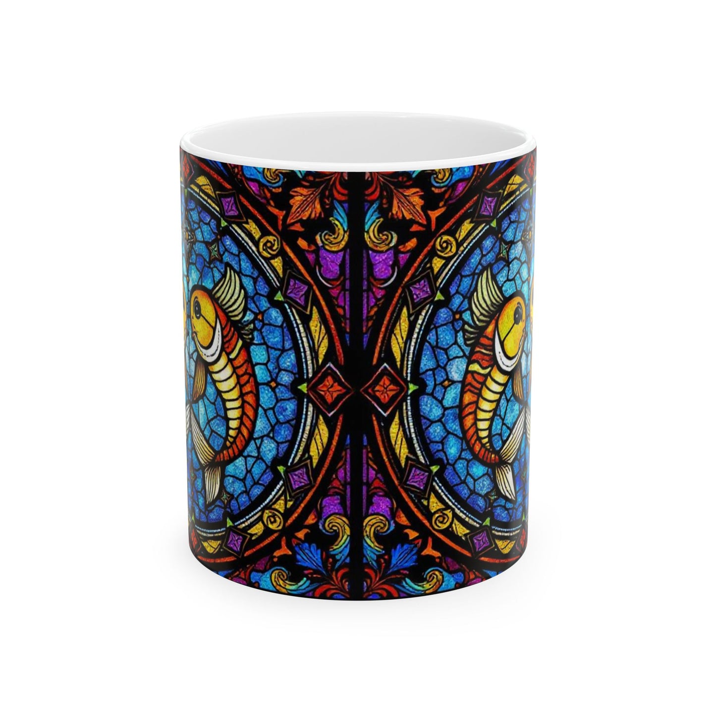 Ceramic Mug, (11oz, 15oz), Ceramic Coffee Mug, AOP, Glass Design, Pisces Zodiac Sign