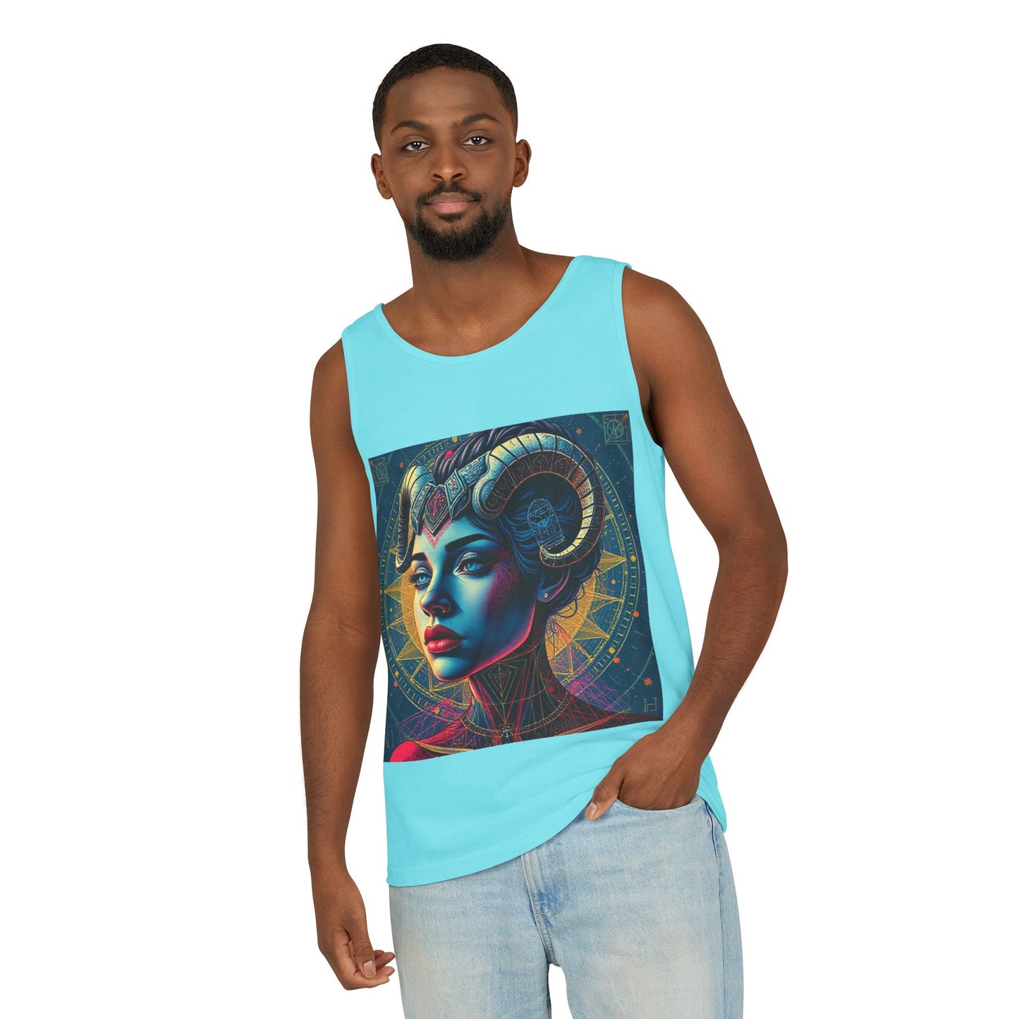 Unisex Garment-Dyed, Tank Top, Aries Design, Pop Art v1, 100% Ringspun US cotton
