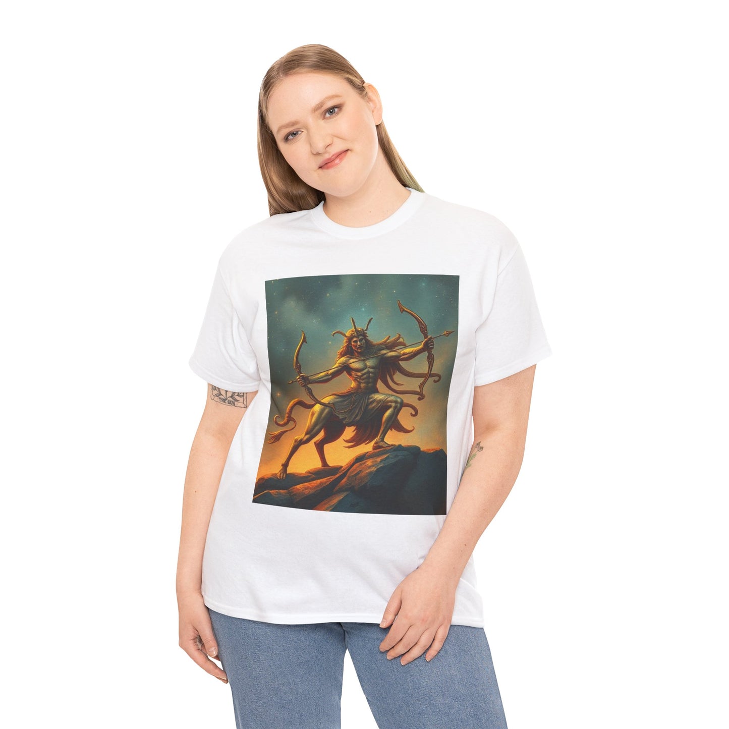 Unisex Heavy Cotton T-Shirt, Arrow Centaur, Sagittarius Zodiac Design