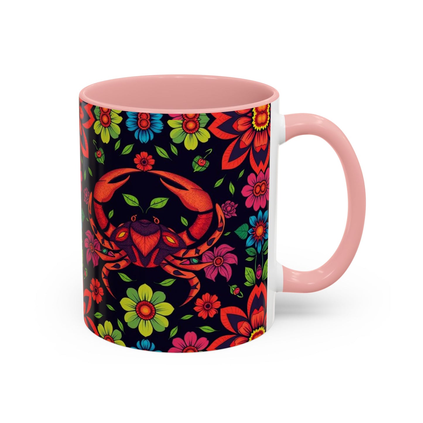 Accent Coffee Mug, Cancer, Zodiac v4, Flower Pattern, (11, 15oz)