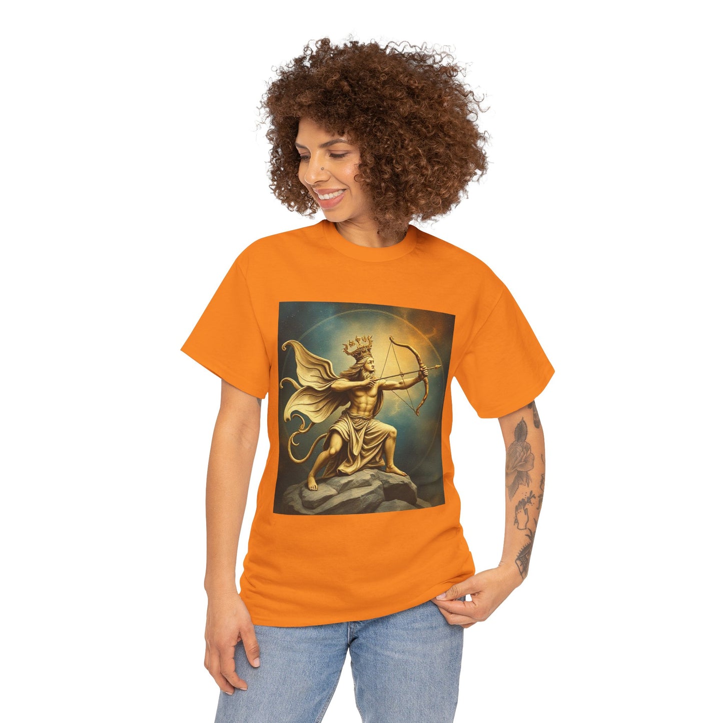 Unisex Heavy Cotton T-Shirt, Sagittarius King, Bow & Arrow, Zodiac Design