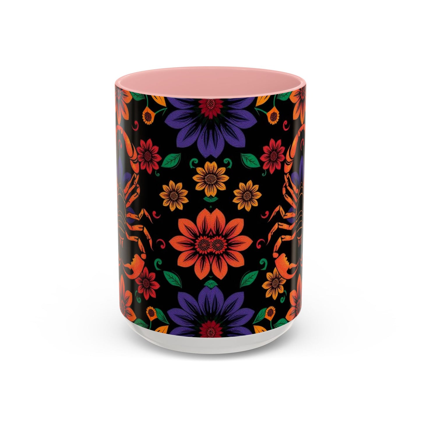 Accent Coffee Mug, Scorpio, Zodiac. Flower Pattern, (11, 15oz)