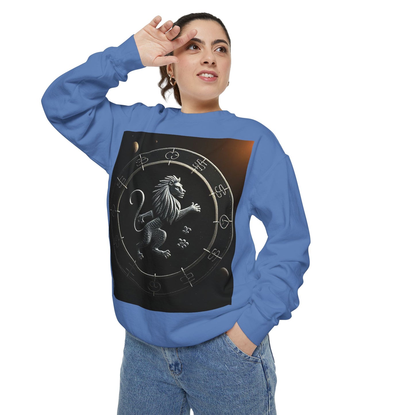 Garment-Dyed Sweatshirt, Unisex, Space Animal Design, Leo