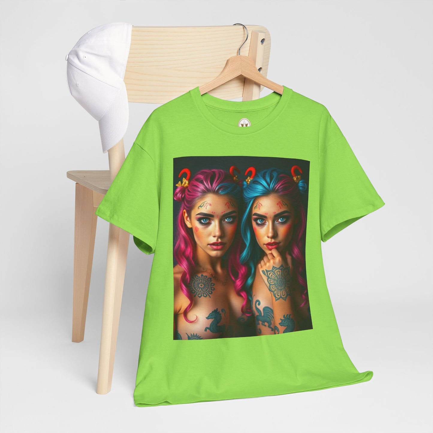 Unisex Heavy Cotton T-Shirt, Gemini, Zodiac v1, Sexy Art