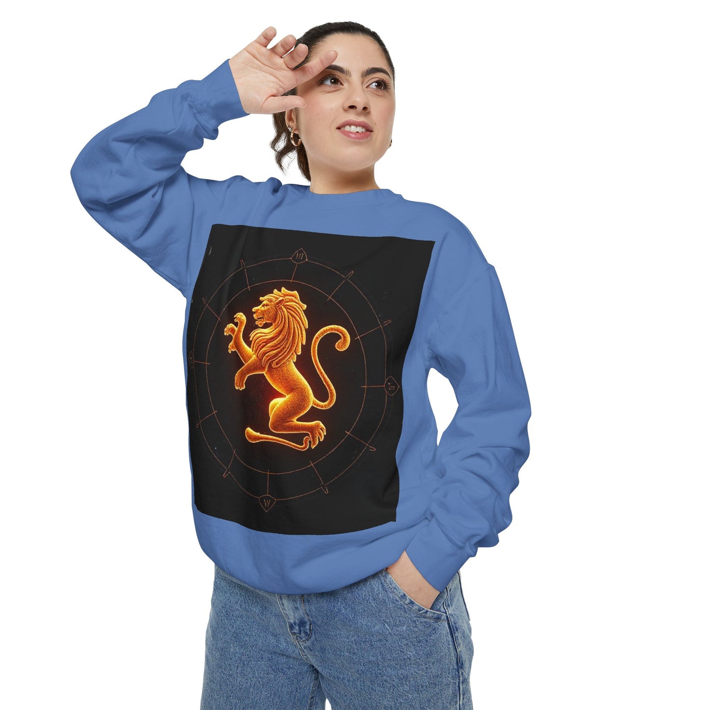 Garment-Dyed Sweatshirt, Unisex, Space Animal Design v1, Leo