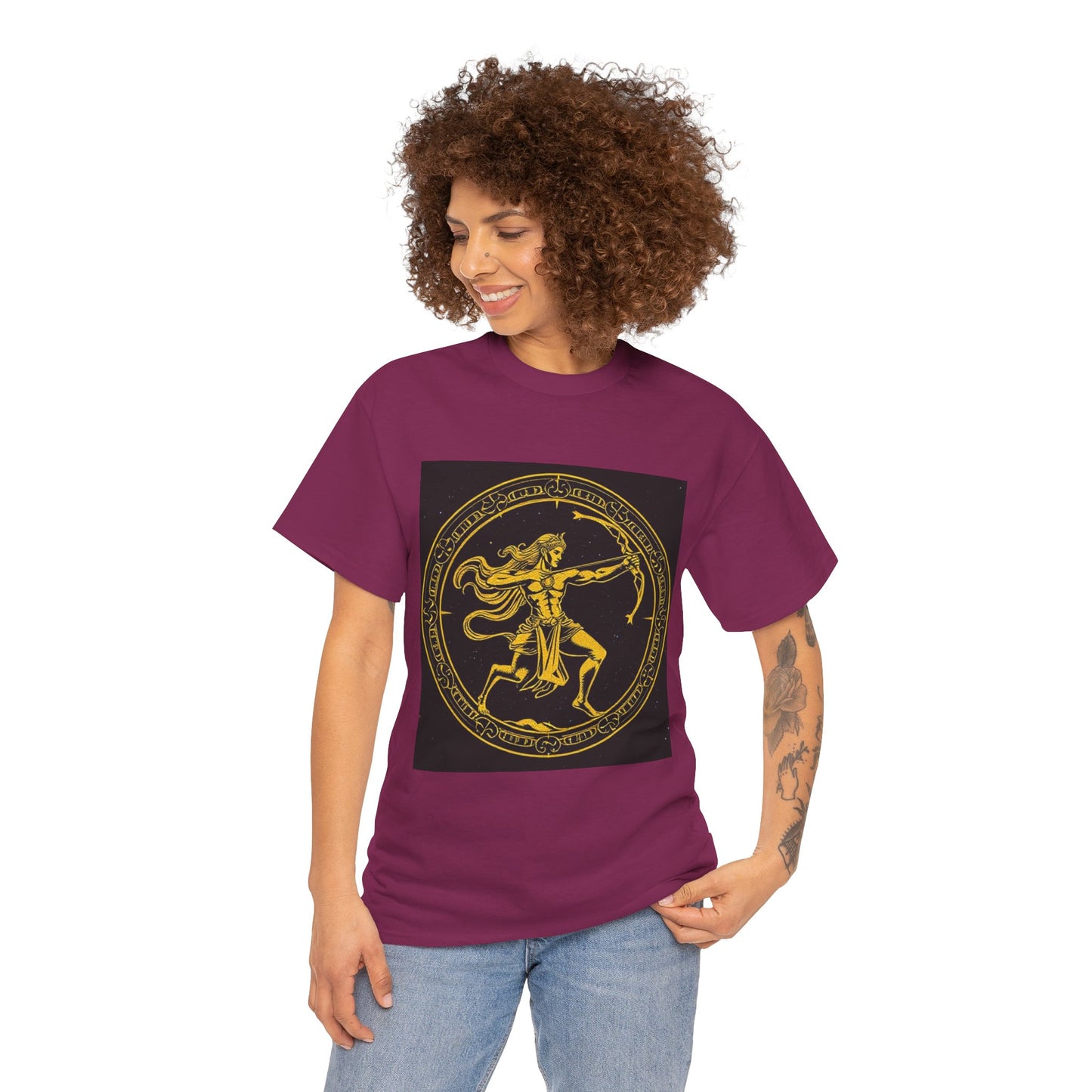 Unisex Heavy Cotton T-Shirt, Mythical Faun/Satyr, Sagittarius Zodiac Design