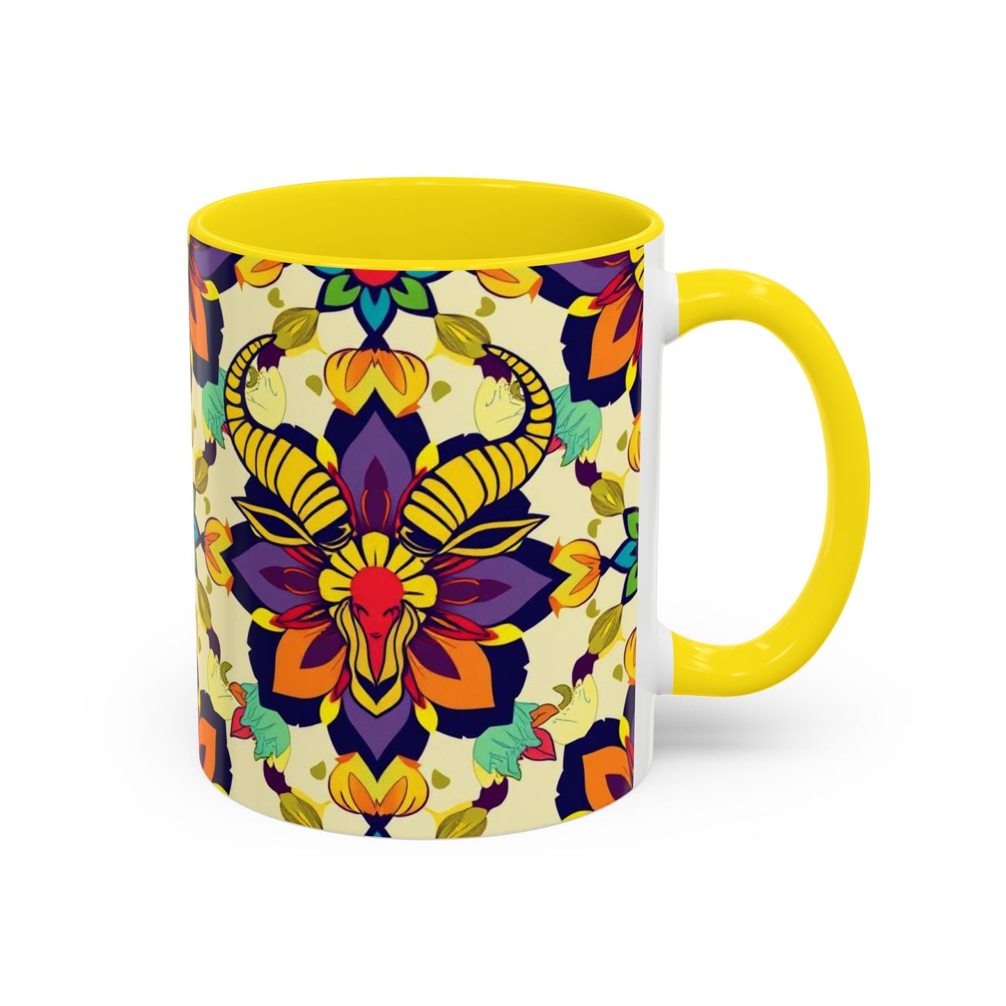 Accent Coffee Mug, Taurus, Zodiac v3. Flower Pattern, (11, 15oz)