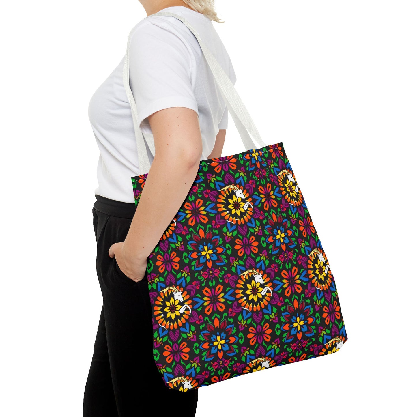 Tote Bag, (AOP), Capricorn, Zodiac v3, Flower Pattern