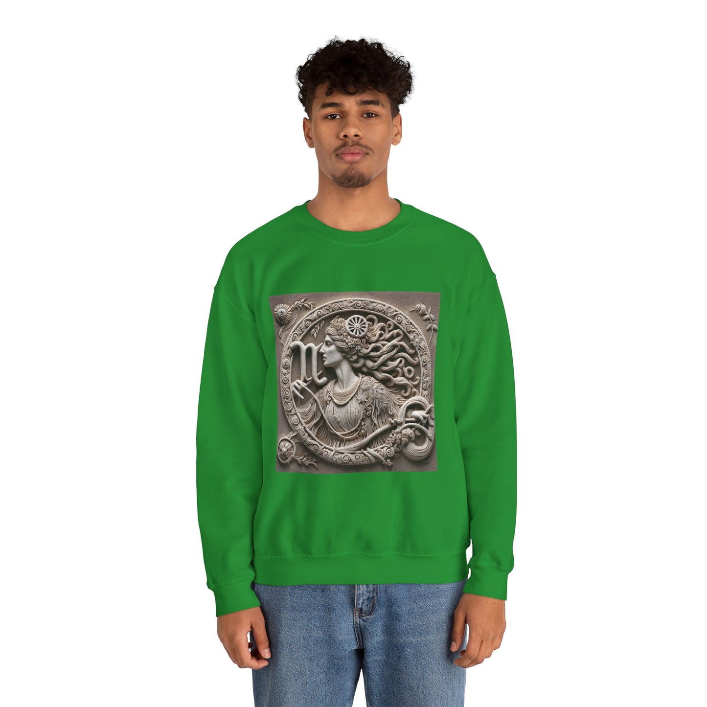 Unisex Heavy Blend™ Crewneck Sweatshirt, Stone Carving, Virgo Zodiac Design