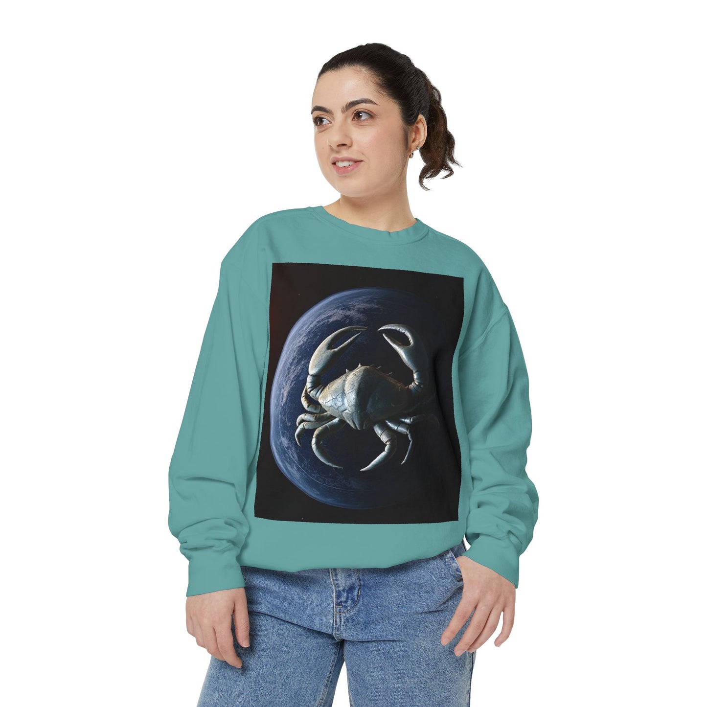 Garment-Dyed Sweatshirt, Unisex, Space Animal Design, Cancer