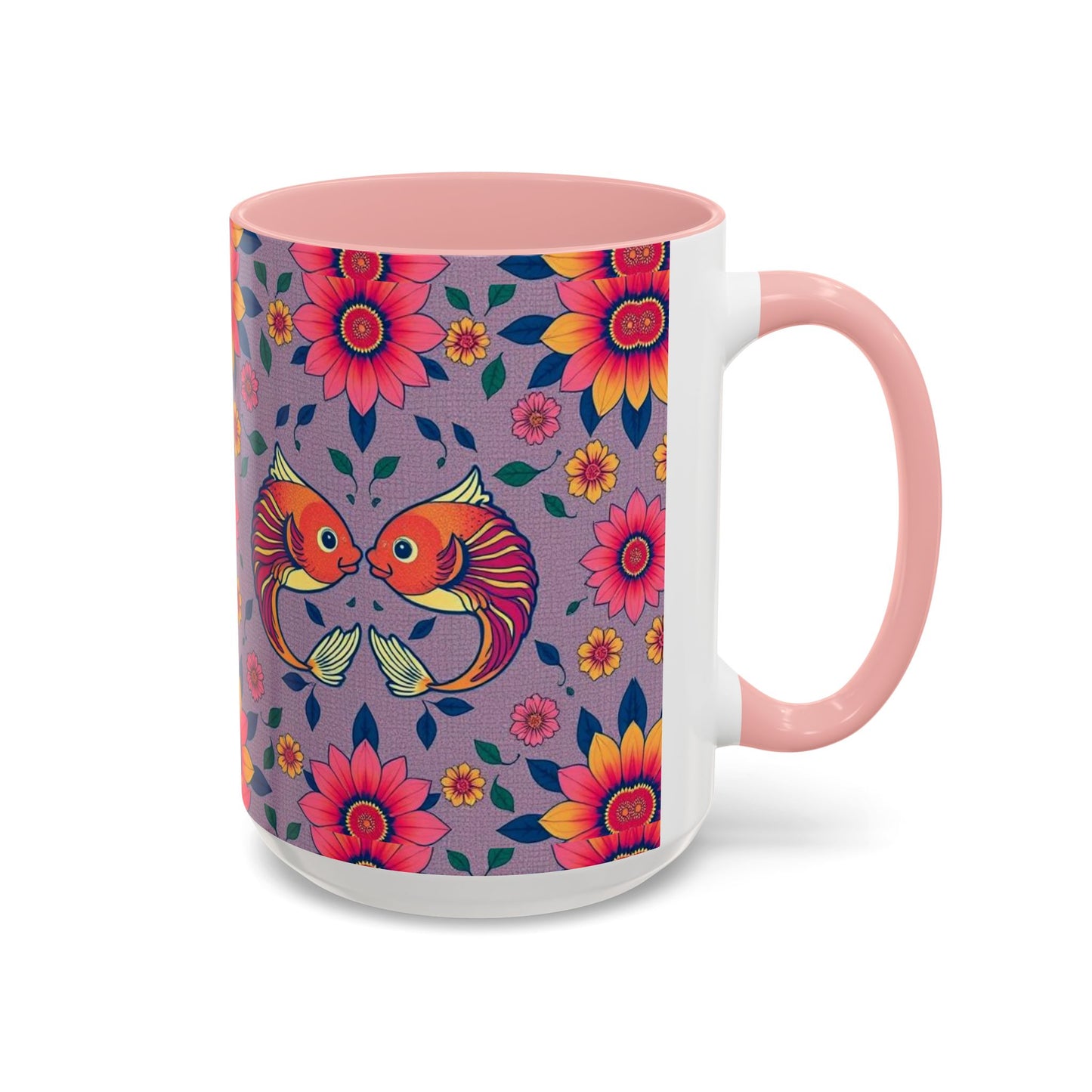 Accent Coffee Mug, Pisces, Zodiac v2, Flower Pattern, (11, 15oz)