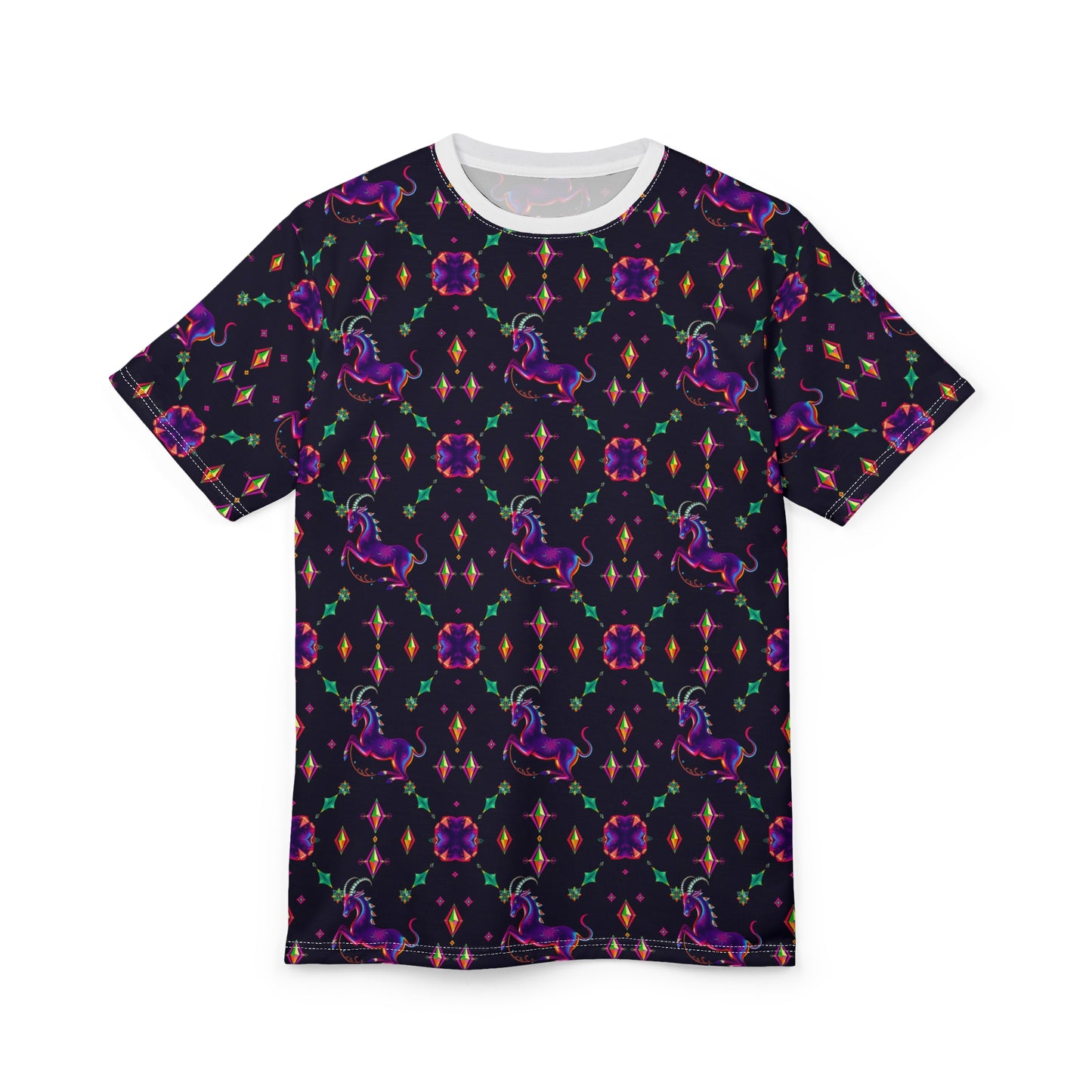 Unisex Cut & Sew T-Shirt, (AOP), Capricorn, Zodiac v1, Jewels Pattern