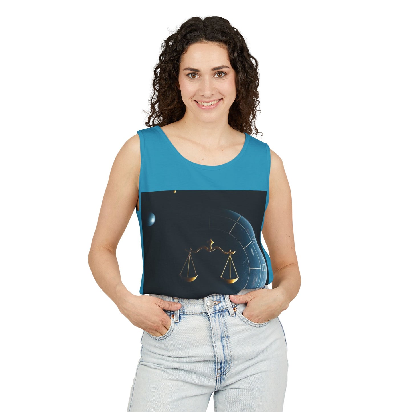 Unisex Garment-Dyed, Tank Top, Libra Design, Space Scale, 100% US cotton