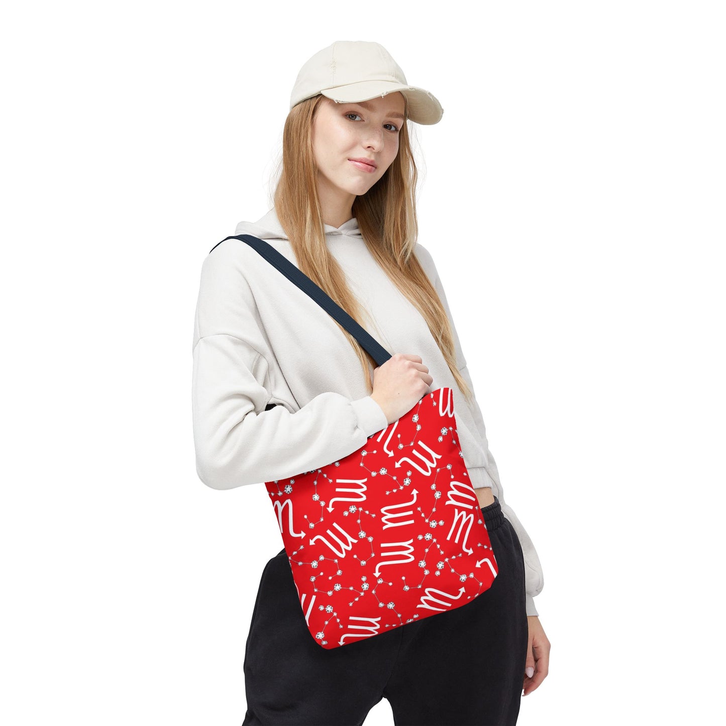 Tote Bag, Scorpio Zodiac Sign, AOP, (Red, White)