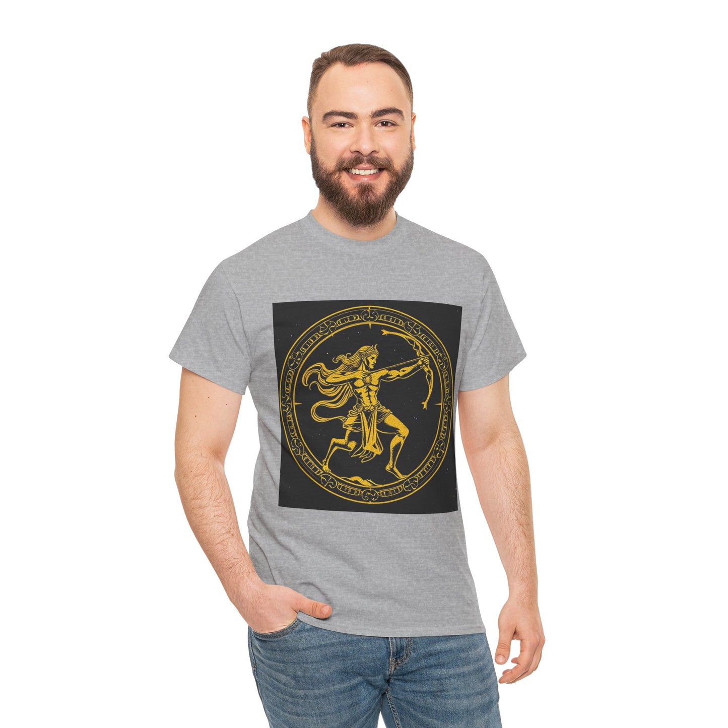 Unisex Heavy Cotton T-Shirt, Mythical Faun/Satyr v1, Sagittarius Zodiac Design