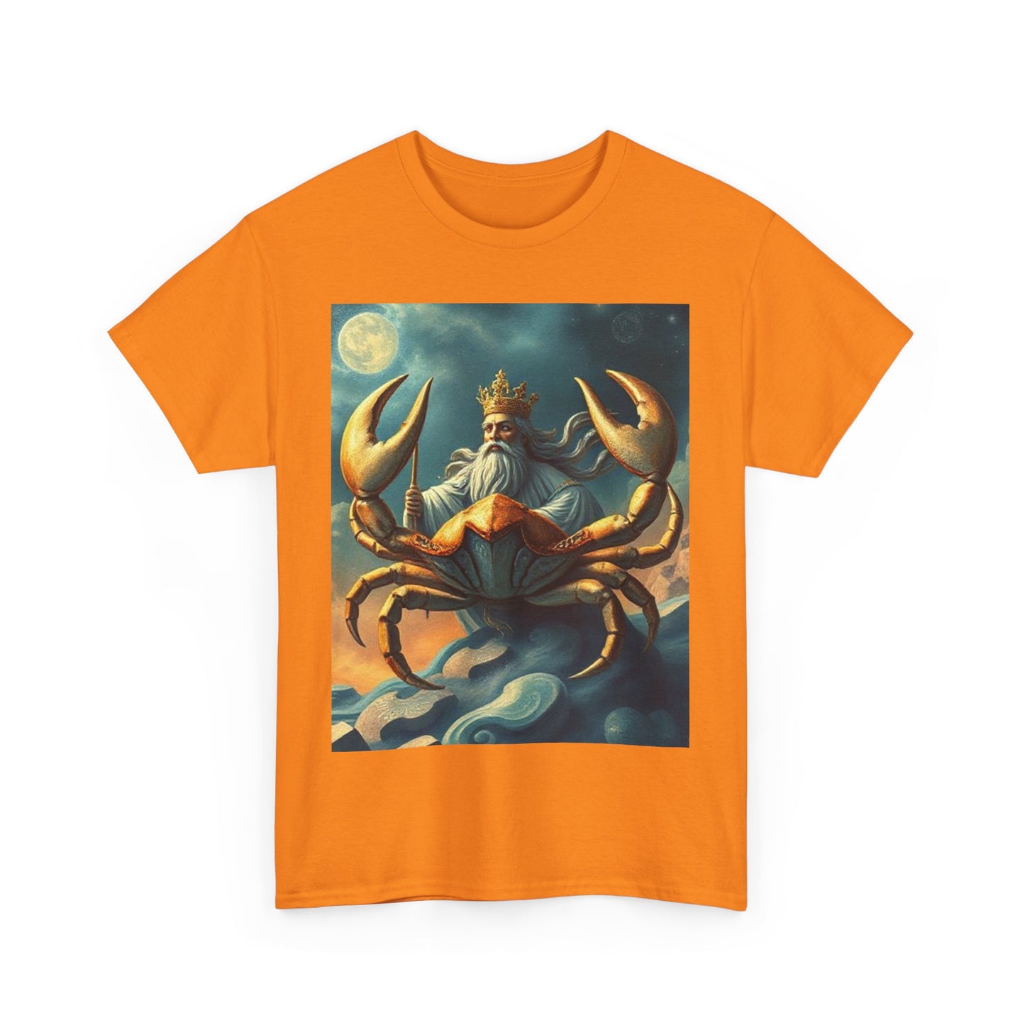Unisex Heavy Cotton T-Shirt, Crustacean King v1, Cancer Zodiac Design