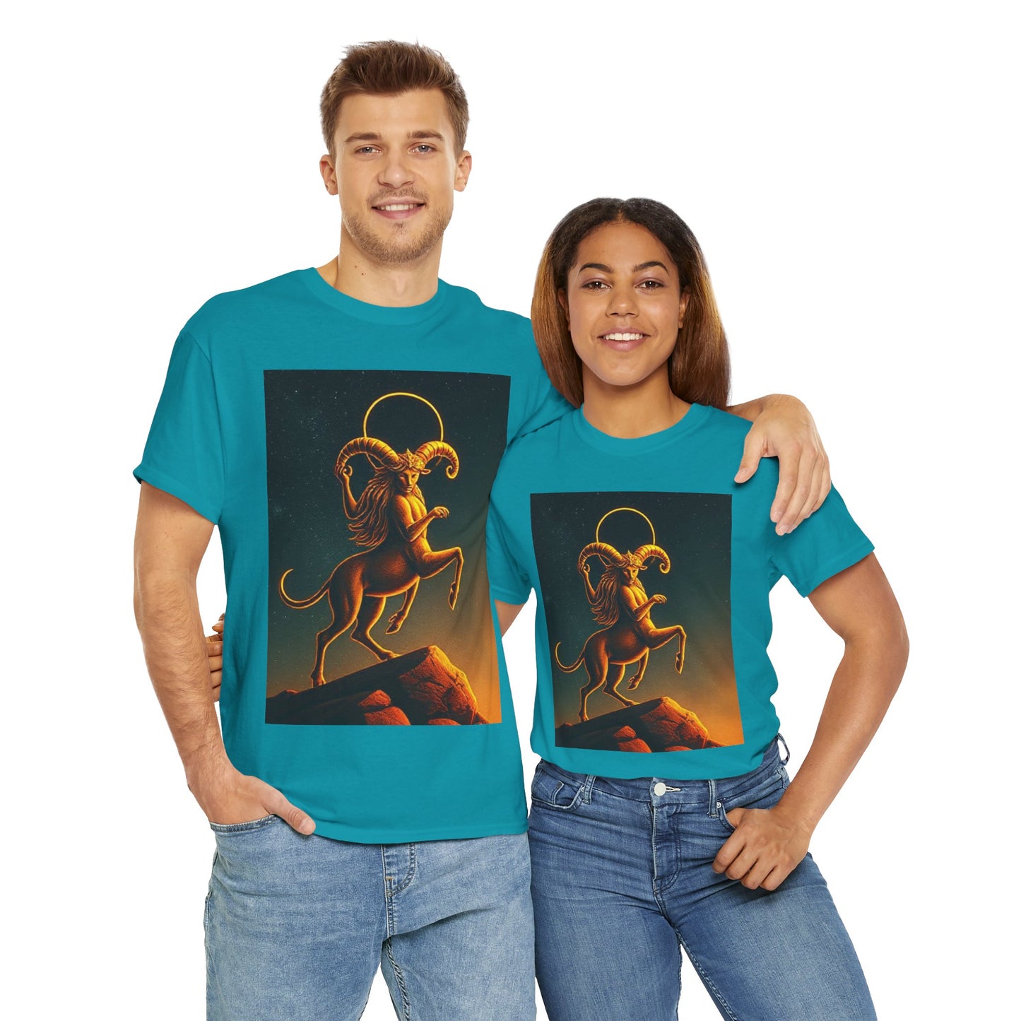 Unisex Heavy Cotton T-Shirt, Mountain Top, Aries Zodiac Design