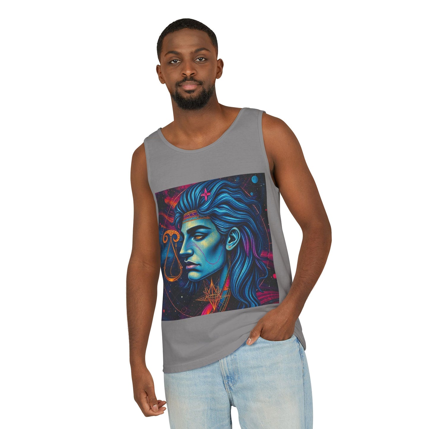 Unisex Garment-Dyed, Tank Top, Libra Design, Pop Art v1, 100% US cotton