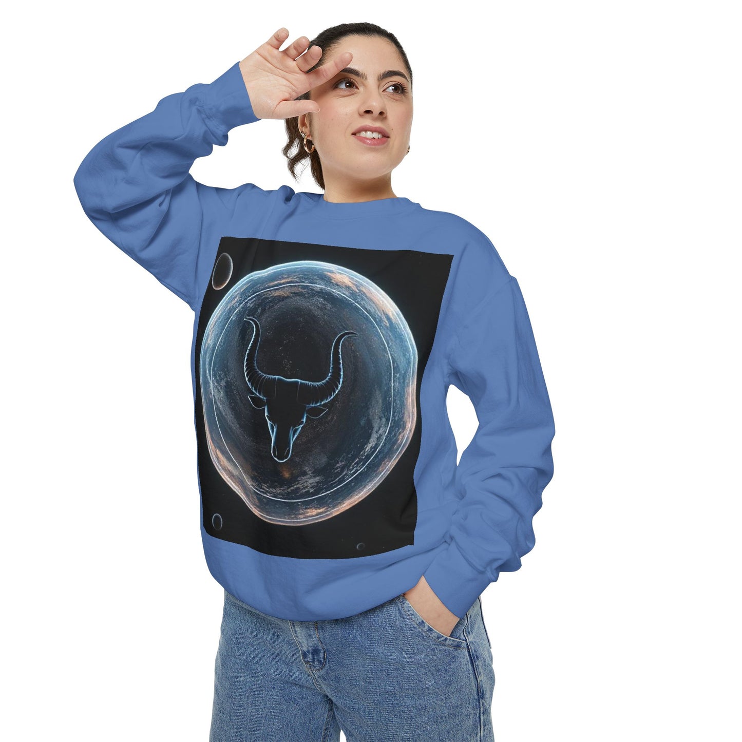 Garment-Dyed Sweatshirt, Unisex, Space Animal Design, Taurus