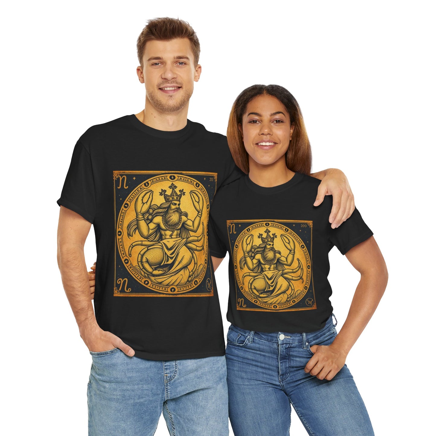 Unisex Heavy Cotton T-Shirt, Crab King, Cancer Zodiac Design