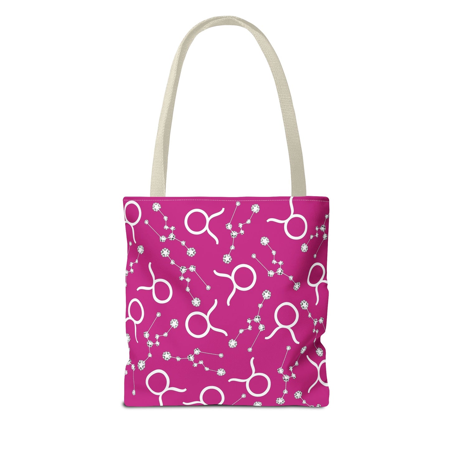 Tote Bag, Taurus Zodiac Sign, AOP, (Pink, White)