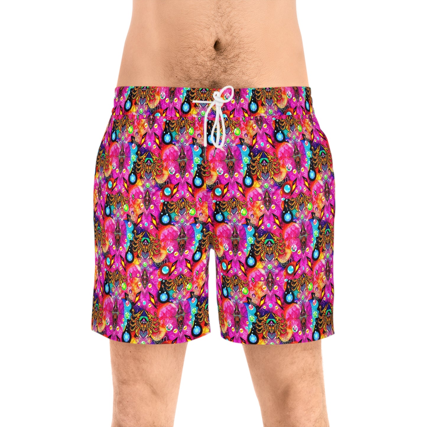 Men's Mid-Length Swim Shorts, (AOP), Scorpio, Zodiac v2, Bubble Pattern