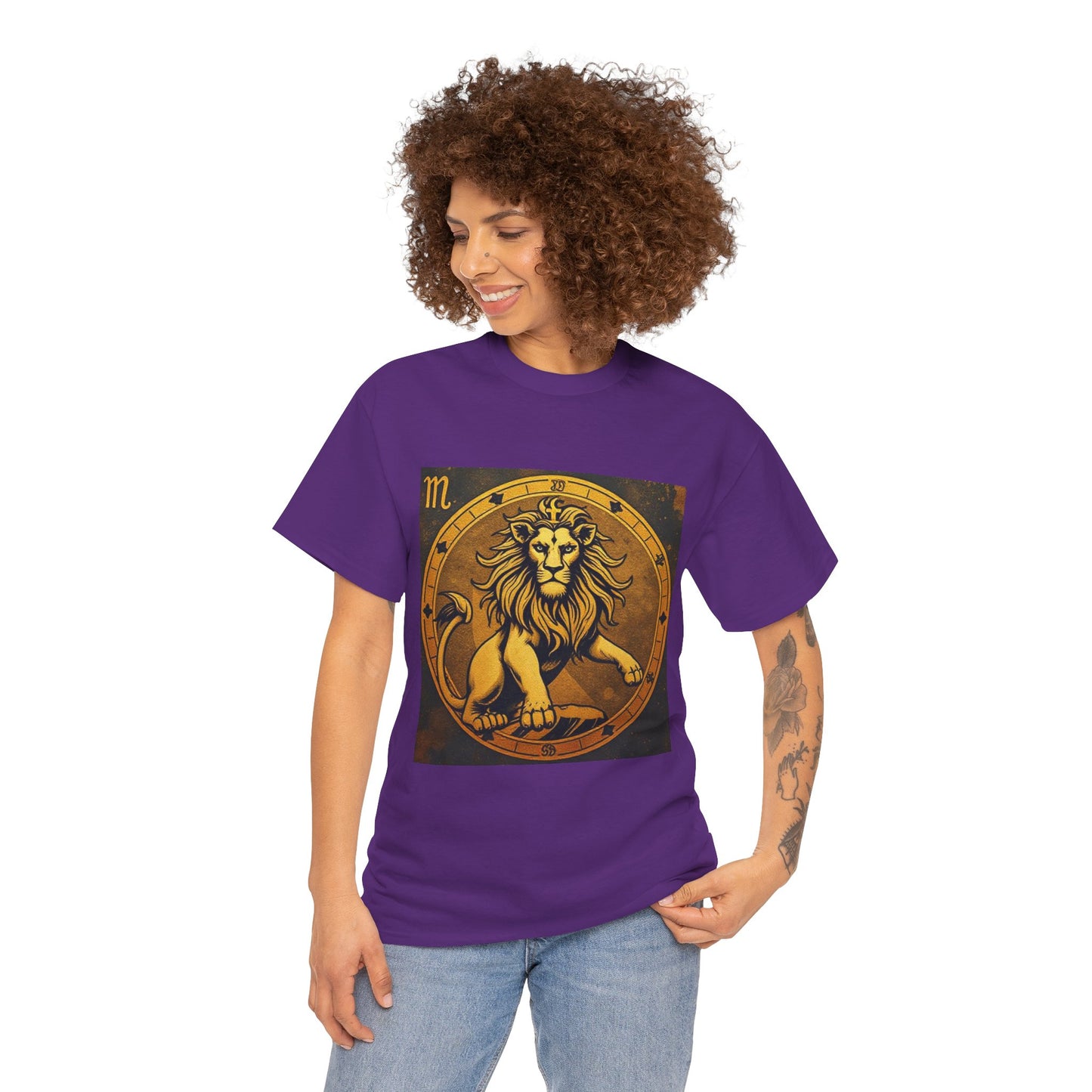 Unisex Heavy Cotton T-Shirt, Gold Lion v1, Leo Zodiac Design