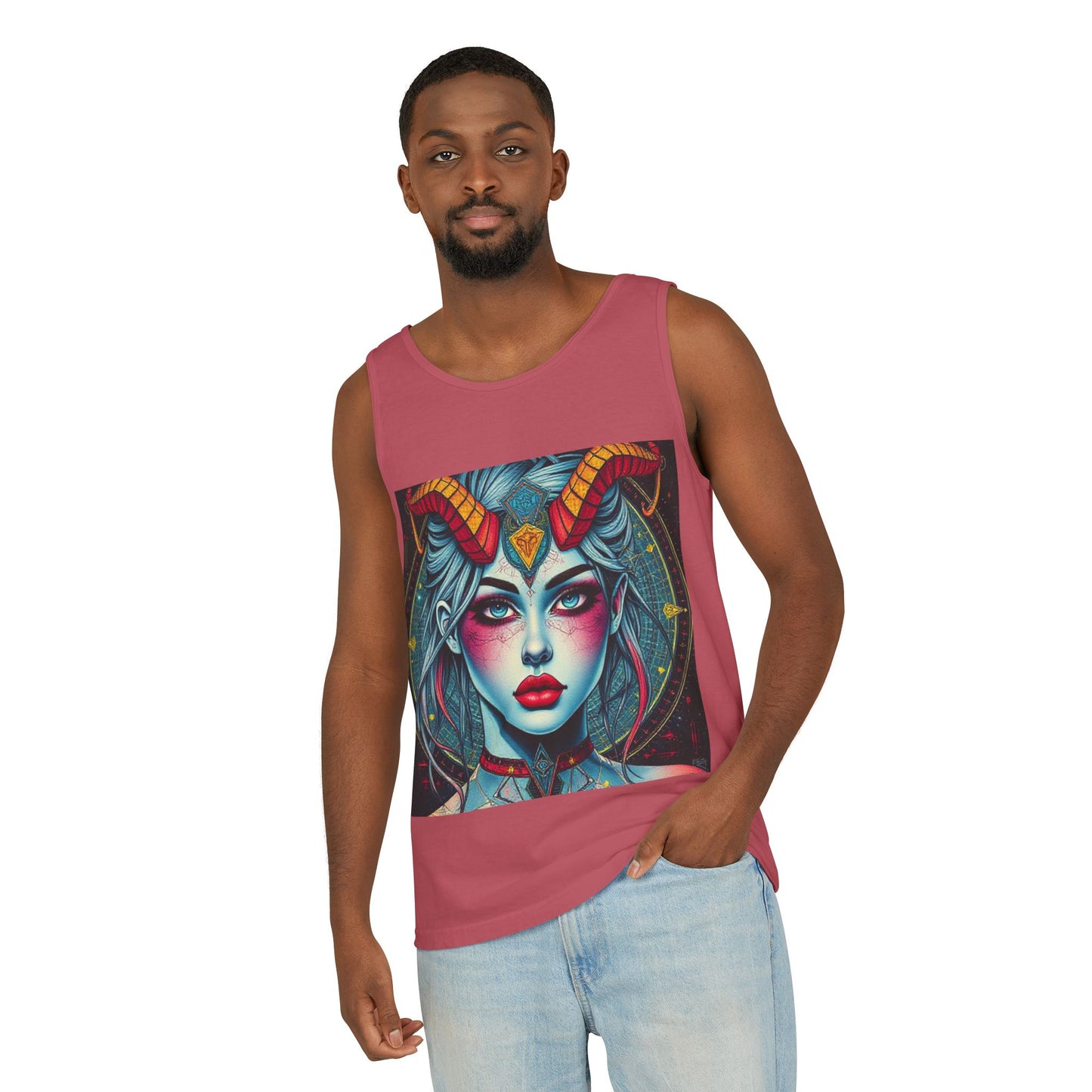 Unisex Garment-Dyed, Tank Top, Capricorn, Pop Art v1, 100% US cotton