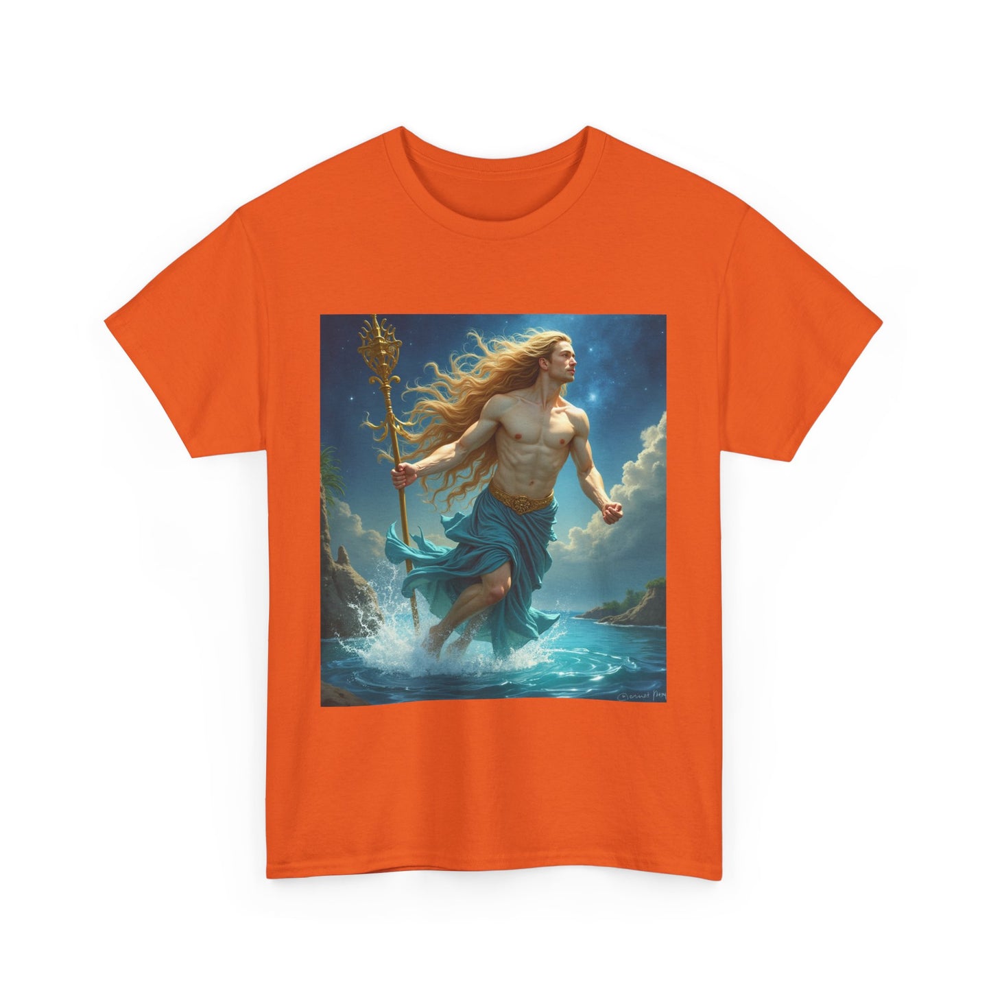 Unisex Heavy Cotton T-Shirt, Aquarius God 4v, Zodiac Design