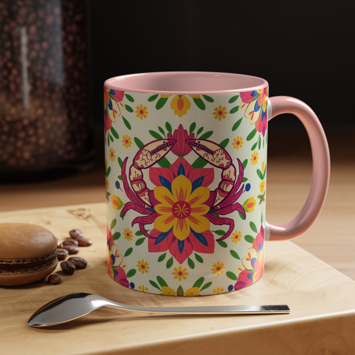 Accent Coffee Mug, Cancer, Zodiac v3, Flower Pattern, (11, 15oz)