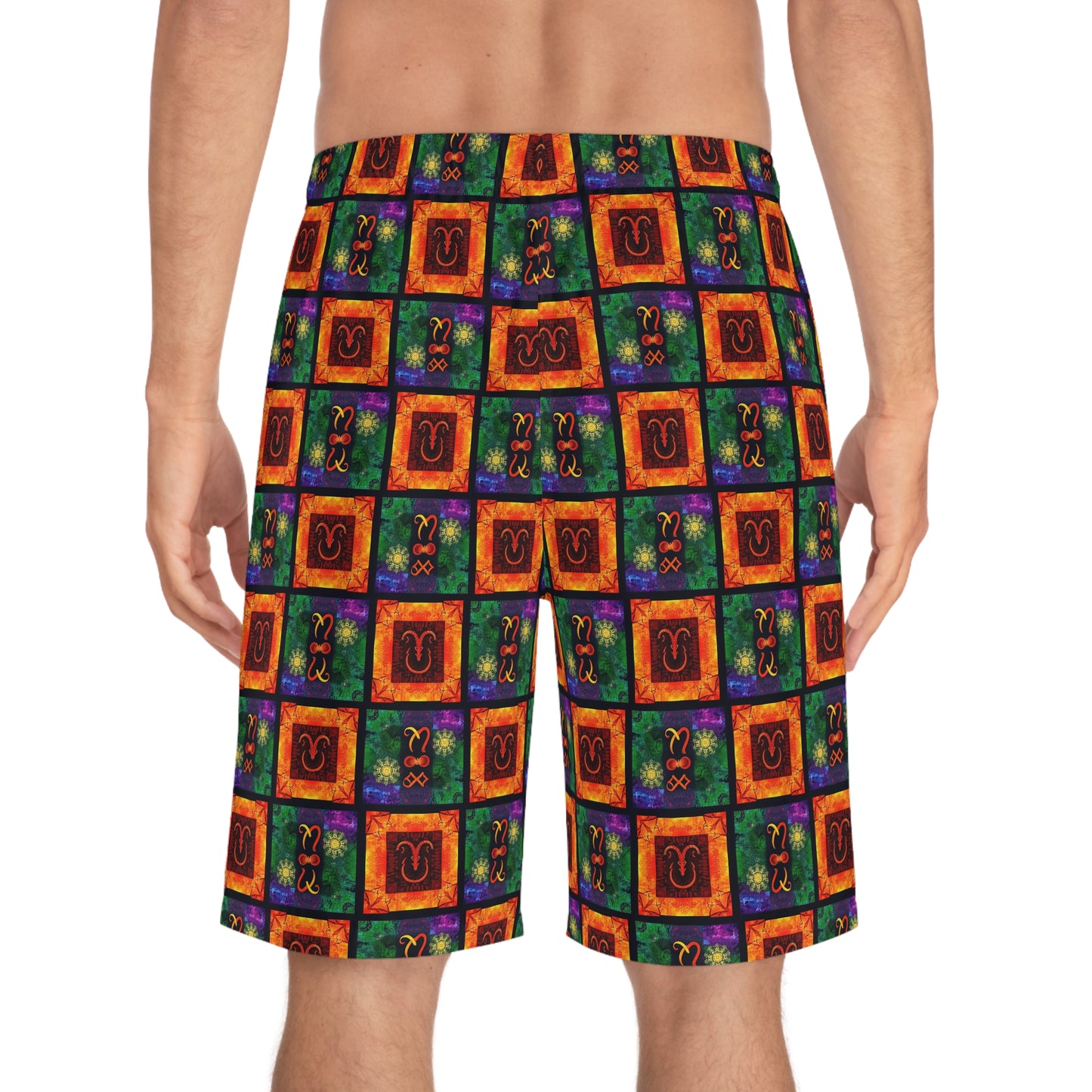 Men's Board Shorts, (AOP), Capricorn, Zodiac v2, Shape Pattern