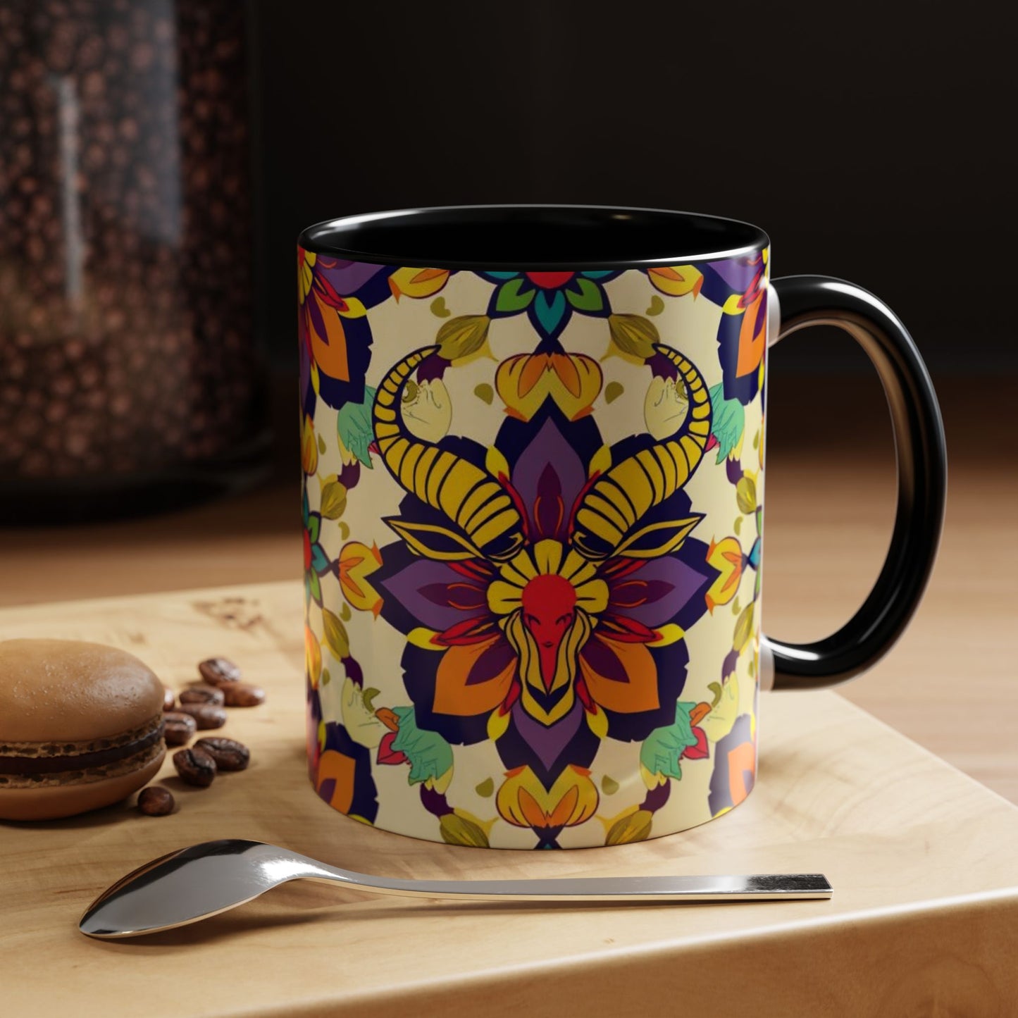 Accent Coffee Mug, Taurus, Zodiac v3. Flower Pattern, (11, 15oz)