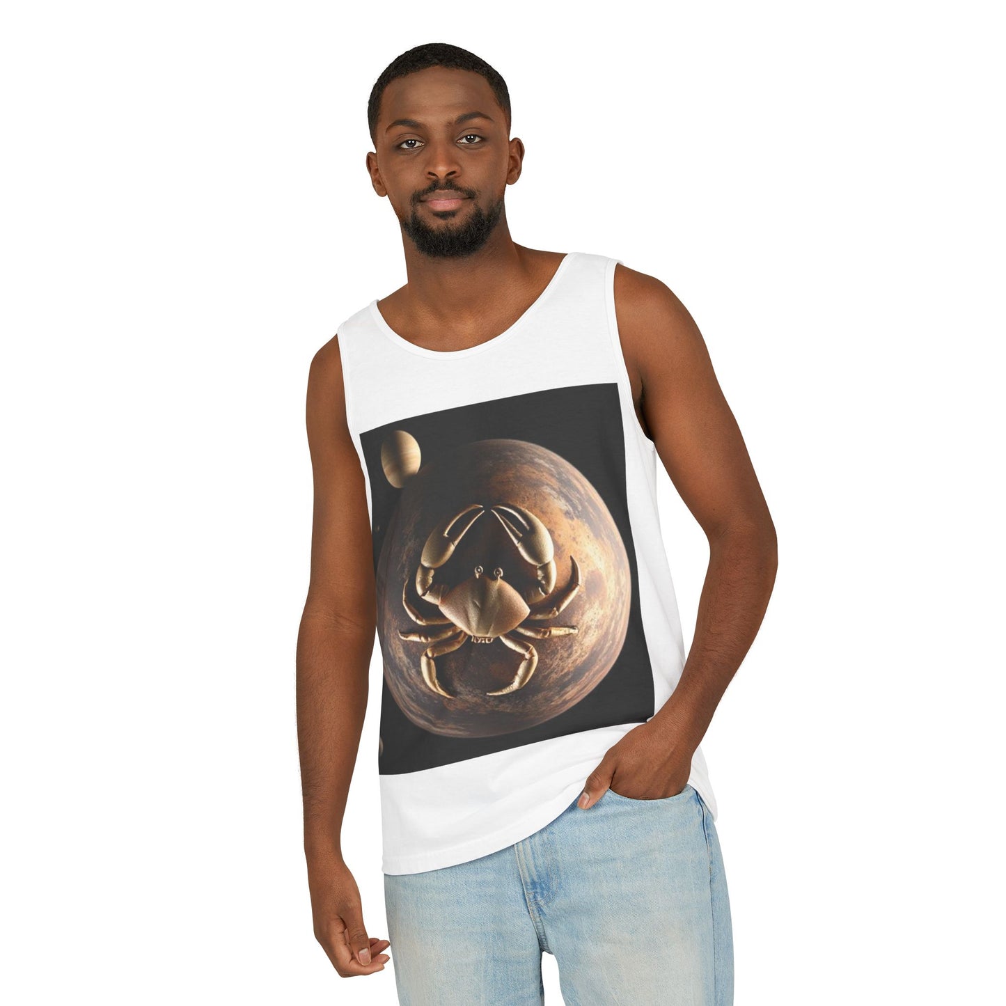 Unisex Garment-Dyed, Tank Top, Cancer Design, Planet Crab v1, 100% US cotton