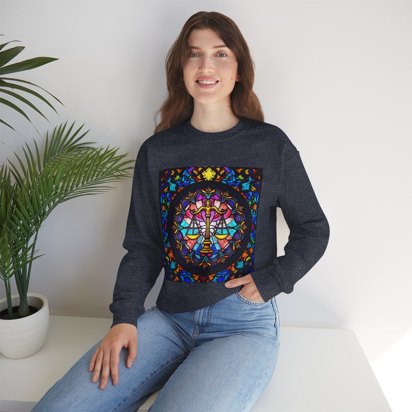 Unisex Heavy Blend™ Crewneck Sweatshirt, Glass 1, Libra Zodiac Design