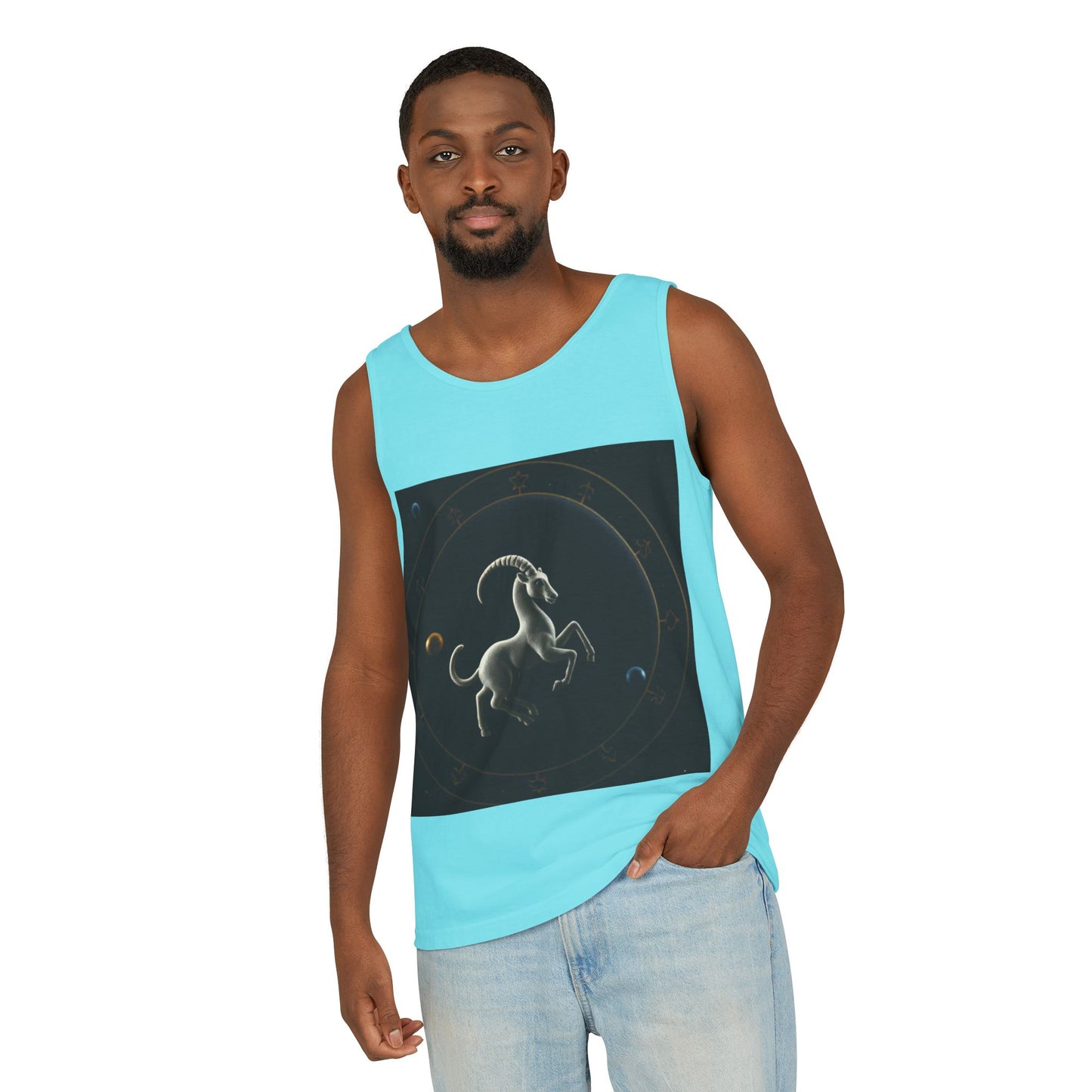 Unisex Garment-Dyed, Tank Top, Capricorn Design, Space Animal v1, 100% US cotton
