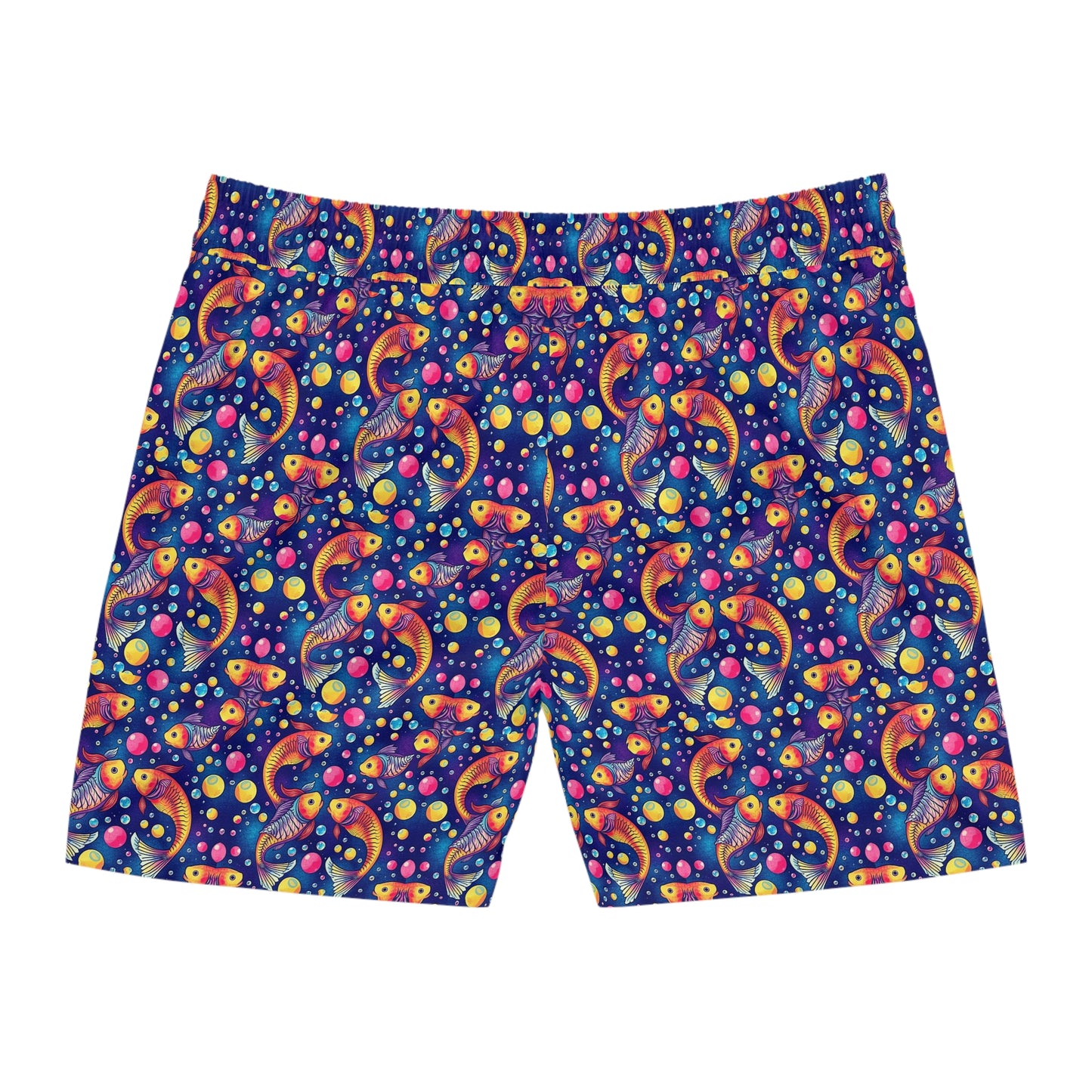 Men's Mid-Length Swim Shorts, (AOP), Pisces, Zodiac v4, Bubble Pattern