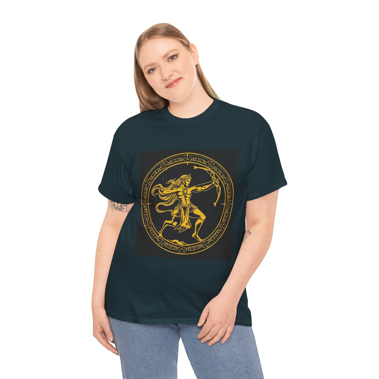 Unisex Heavy Cotton T-Shirt, Mythical Faun/Satyr, Sagittarius Zodiac Design