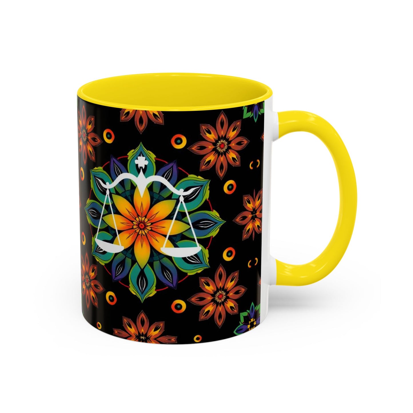 Accent Coffee Mug, Libra, Zodiac v4, Flower Pattern, (11, 15oz)