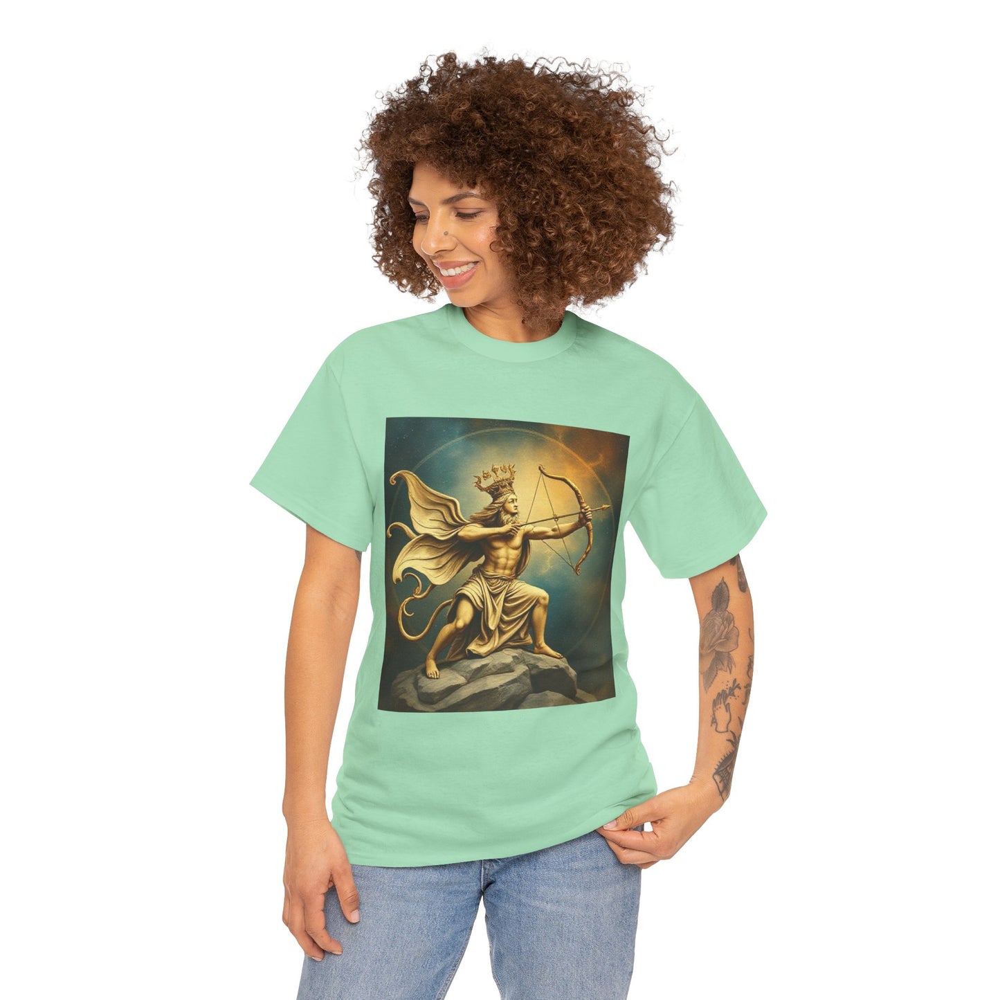Unisex Heavy Cotton T-Shirt, Sagittarius King, Bow & Arrow, Zodiac Design