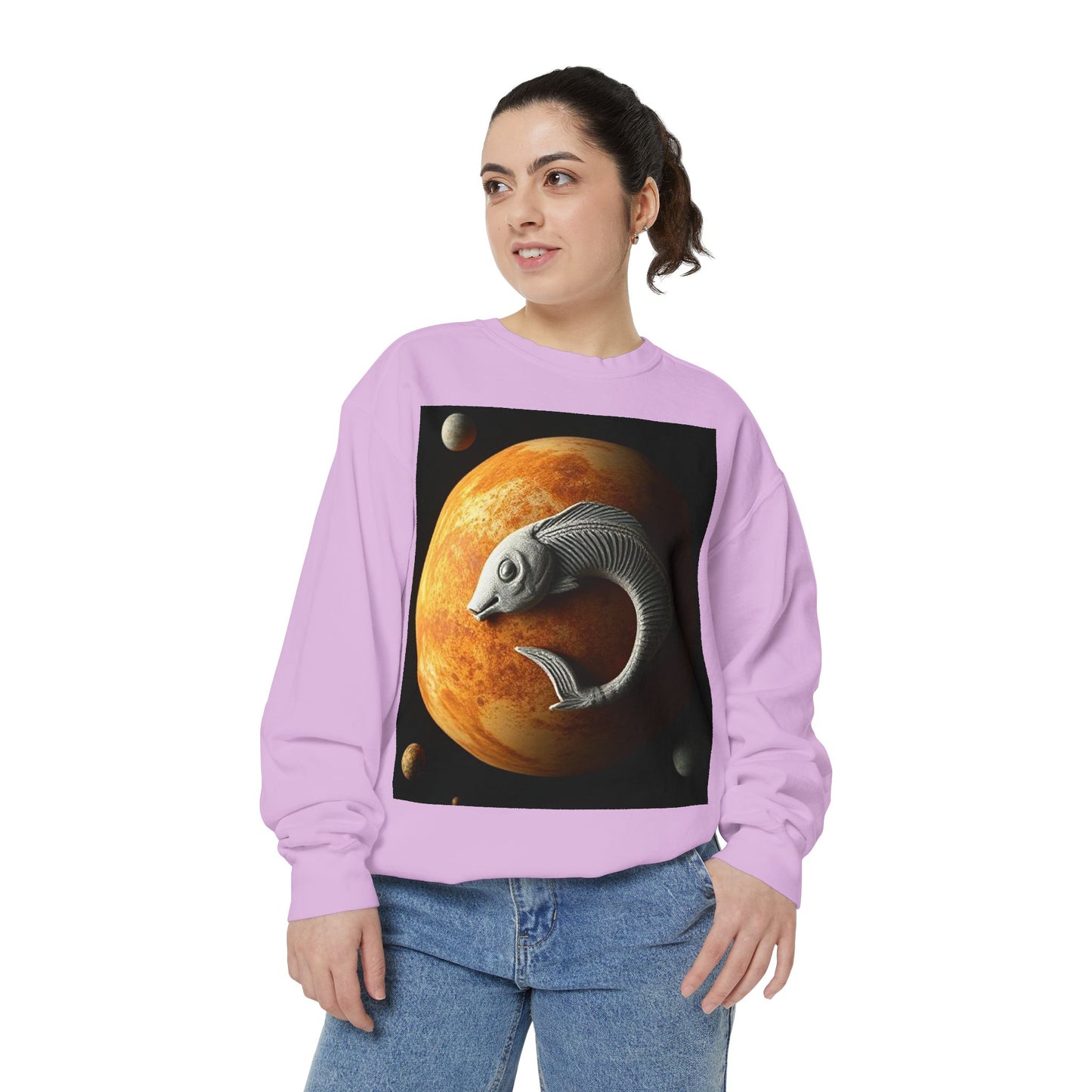 Garment-Dyed Sweatshirt, Unisex, Space Animal Design, Pisces