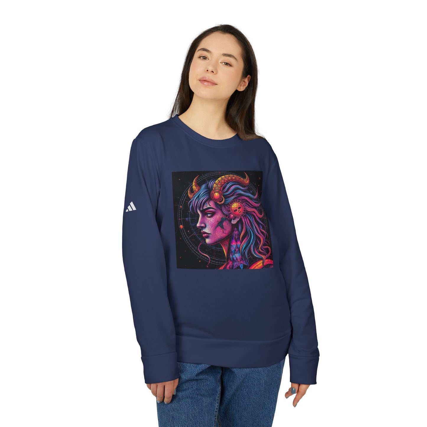 Adidas, Unisex Fleece Crewneck Sweatshirt, Virgo, Pop Art, Zodiac