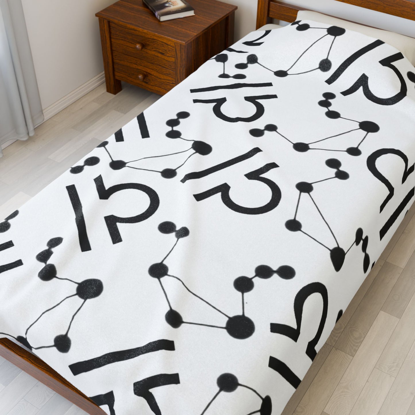Velveteen Plush Blanket, Libra Zodiac Sign, Constellation & Symbol, White, 100% polyester
