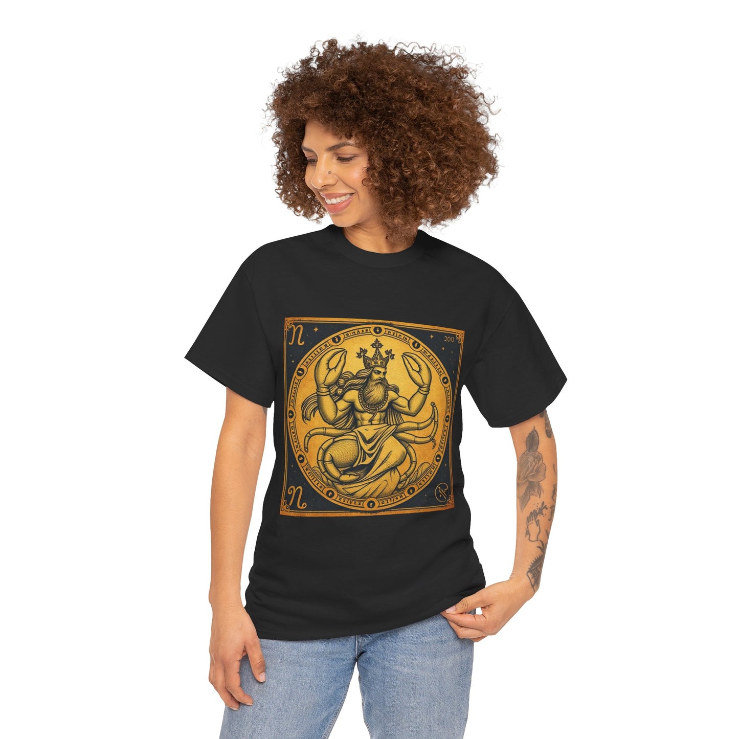 Unisex Heavy Cotton T-Shirt, Crab King v1, Cancer Zodiac Design