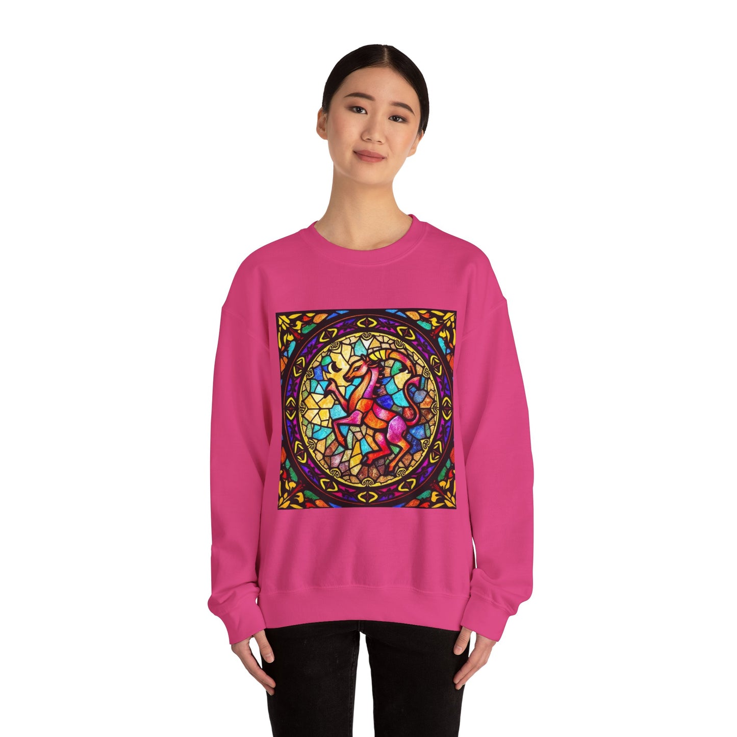 Unisex Heavy Blend™ Crewneck Sweatshirt, Glass, Aries Zodiac Design