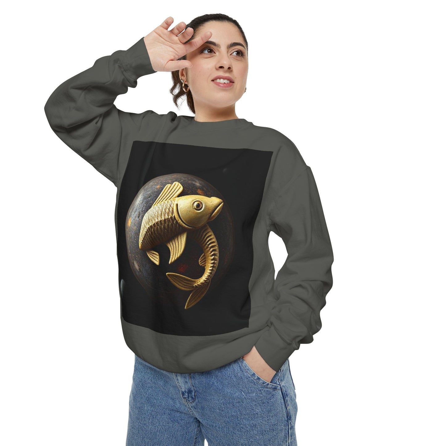 Garment-Dyed Sweatshirt, Unisex, Space Animal Design v1, Pisces