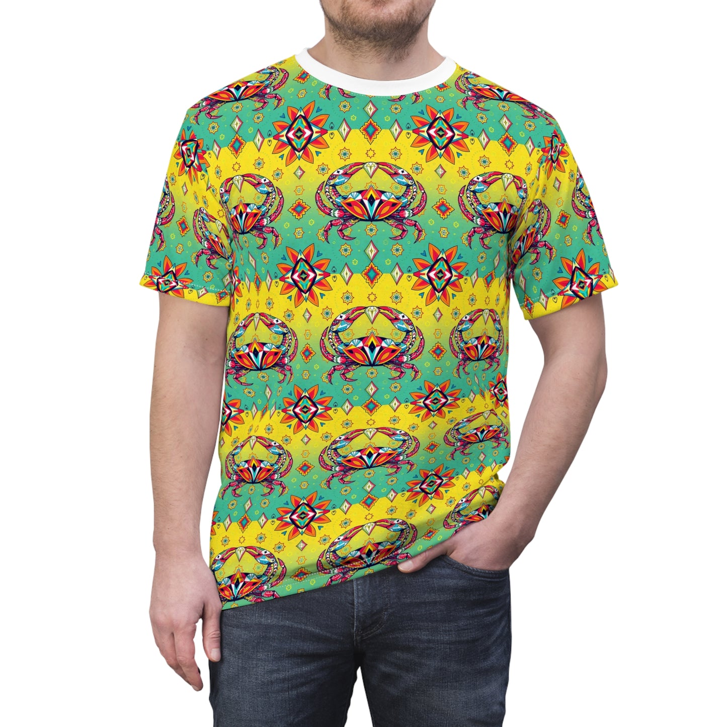 Unisex Cut & Sew T-Shirt, (AOP), Cancer, Zodiac v3, Jewels Pattern